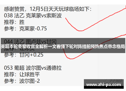 英超本轮冬窗收官全解析一文看懂下轮对阵提前预热焦点悬念格局 英超本轮冬窗收官全解析一文看懂下轮对阵提前预热焦点悬念格局
